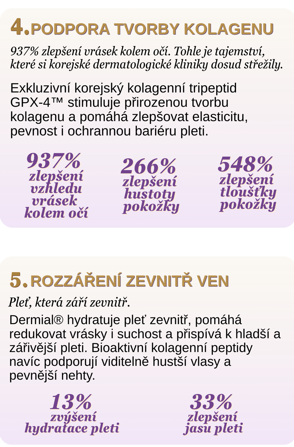 Podpora tvorby kolagenu a rozzáření zevnitř ven